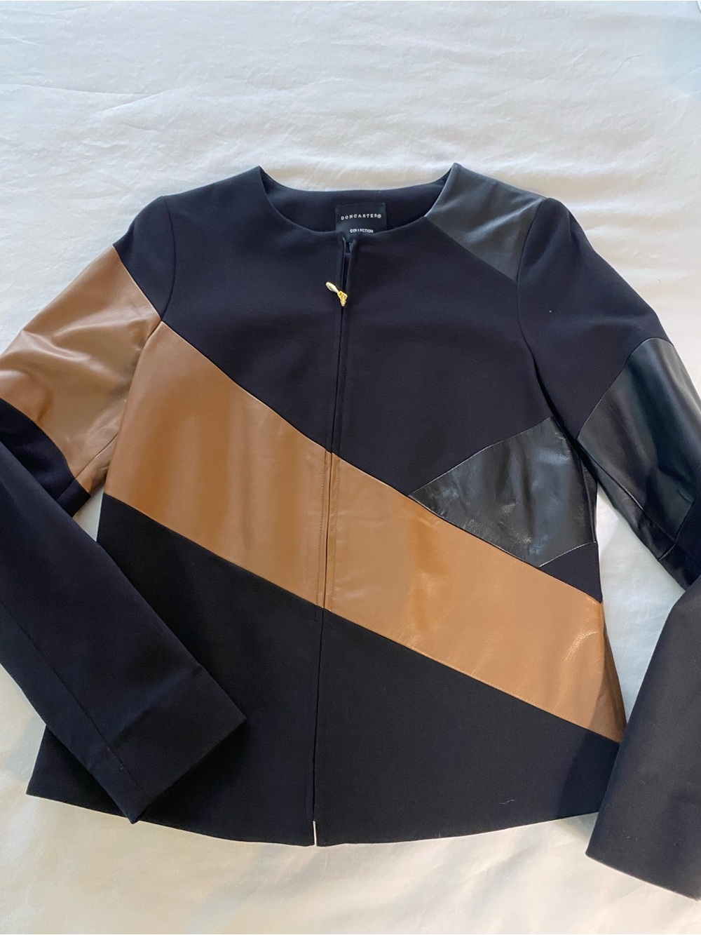 Doncaster Black and Brown Colorblock Leather-Trim Jacket